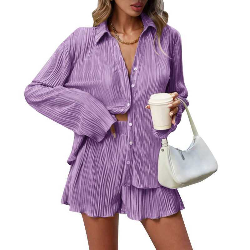 Solid Color Casual Loose Short Pants Sets For Women 2024 Ele Summer Womens Two Pieces Suit Full Set Fe Outfit ClothesXJ250106