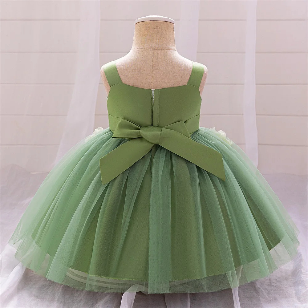 Summer Floral Green Wedding Party Dress For Flower Girls Baby Girl 1st Birthday Tutu Dresses Toddler Daily Holoday Clothes Wear 250107