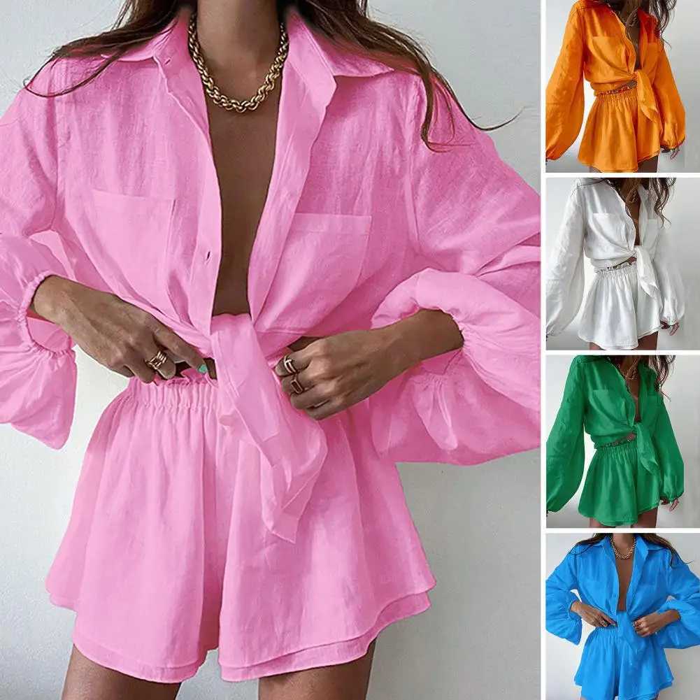 Fashion Top Shorts Set Single Breasted Lightweight Buttons Placket Ladies Casual Suit Daily ClothingXJ250106