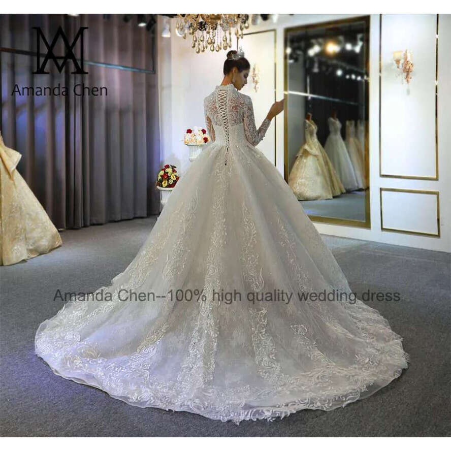 Abito Da Sposa High Neck Lace Applique Wedding Dress Long Sleeve