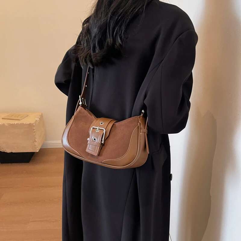 Ddmymoon Belt Buckle Leather Crossbody Bags for Women 2023 Winter Underarm Handbags and Purses Latest Fashion Shoulder Bag