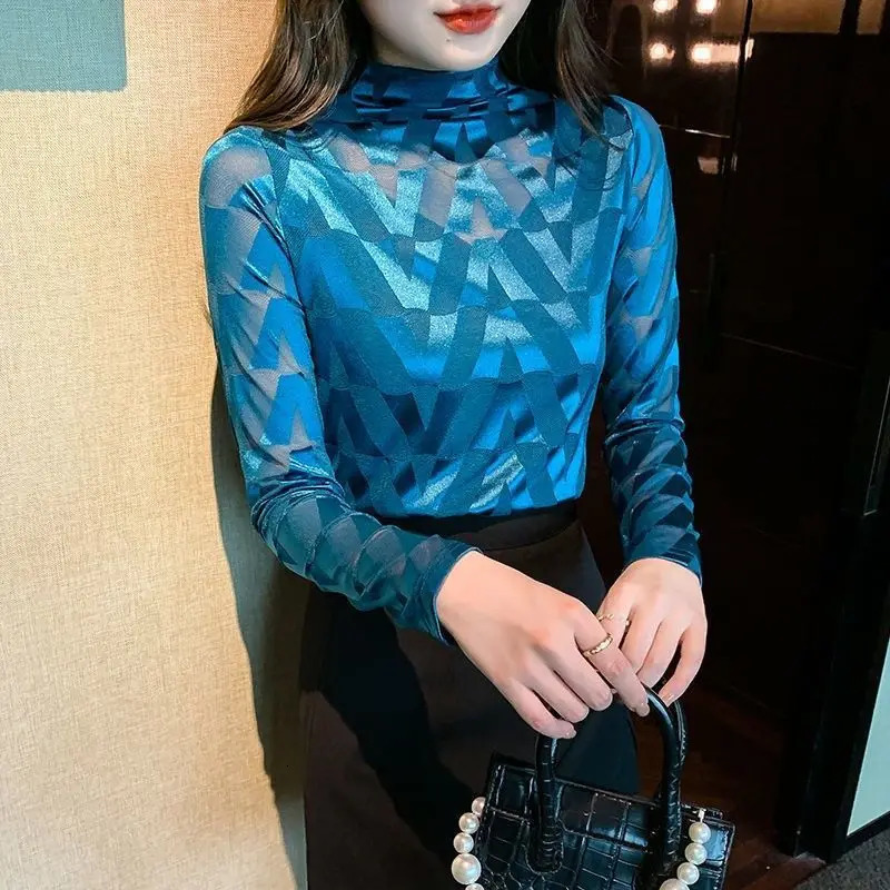 Spring Print Slim All-match Youth Tops Tees Long Sleeve Thin Plus Size Elegant T Shirts Office Fashion Casual Women Clothes 250106