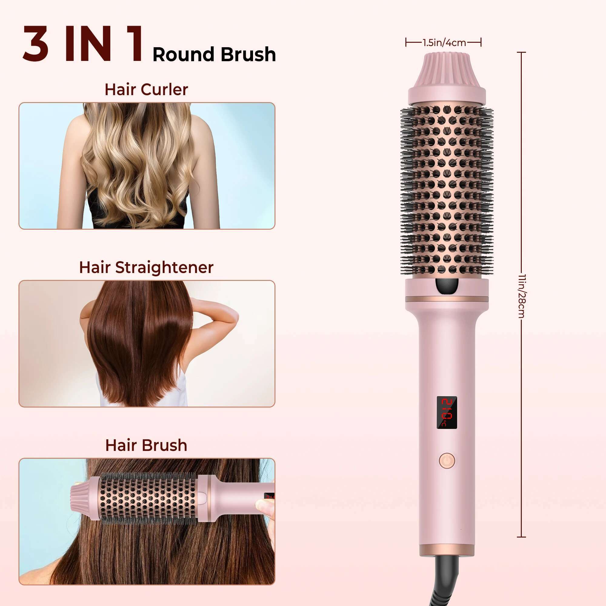 Curg Iron PTC Heated Thermal Ceramic Curler Hot Create Loose & Volume Curls Heating Hair Styg Brush