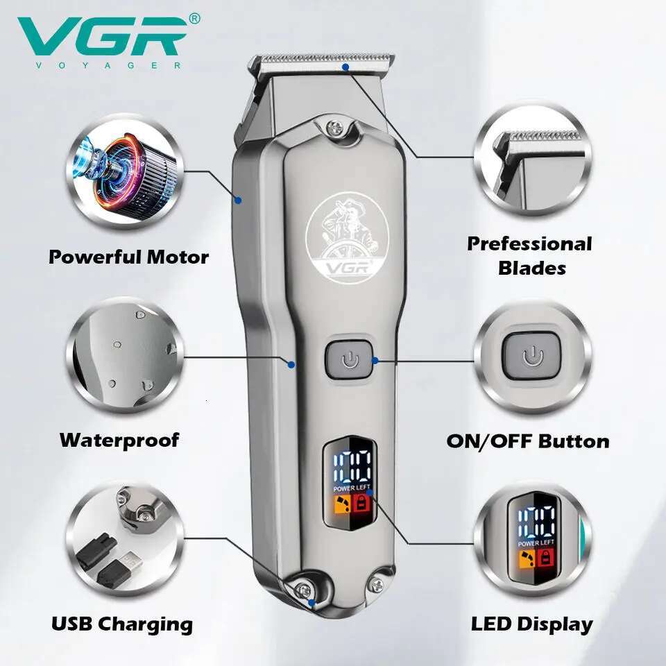 Original VGR Waterproof Combo Set Professional Trimmer Rechargeable Cipper For Men Electric Hair Cutting hine