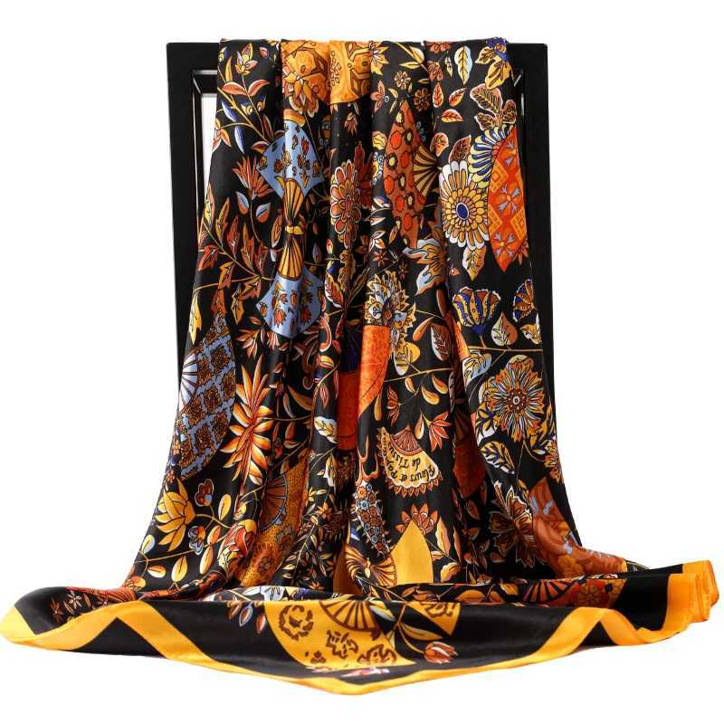 90 * 90cm Luxury High Quality Silk Spring Automatic Womens New Printed Scarf Fashion Sunlight Screen Large Size Shark Tourist Sea View Muffler W250107