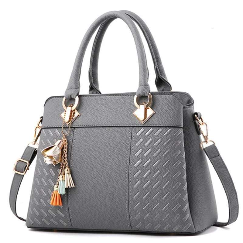 Fashionable Black Women's Minimalist Handbag Women's Handbag With Tassel PU Leather Top Handle Embroidered Crossbody Bag