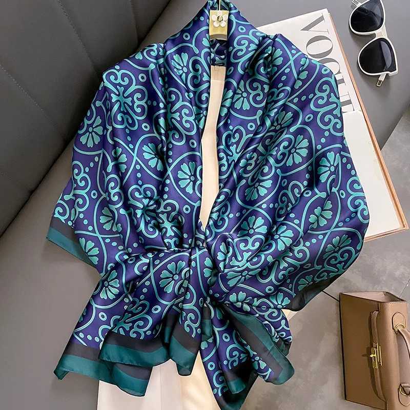 Popular 180X90CM Printed Bandannas European and American Silk Scarf Seasonal Satin Beach Towel 2022 Fashion Flower Length Shls W250106