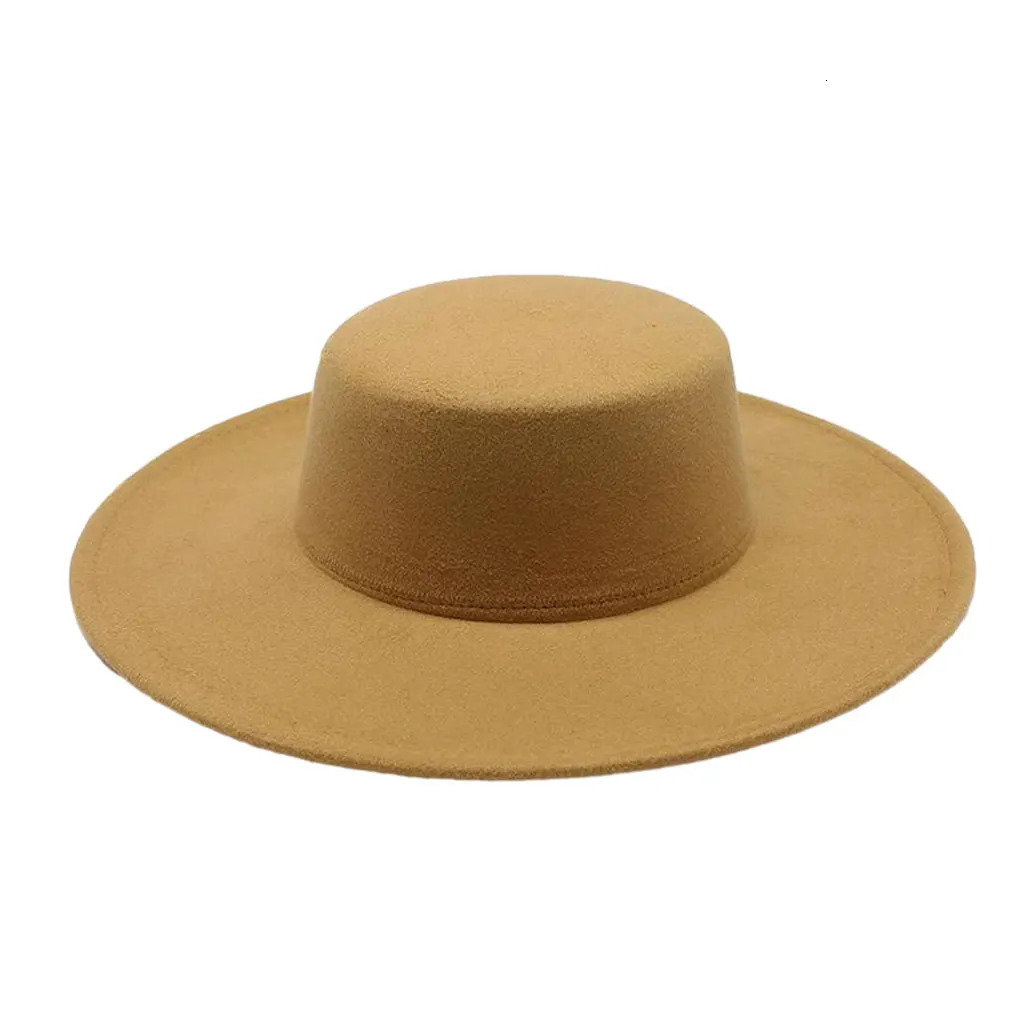Womens Black Felt Hat Fashion Classic Blend Fedora Formal Top Hat Wide Brim Flat Church Derby Cap 250103