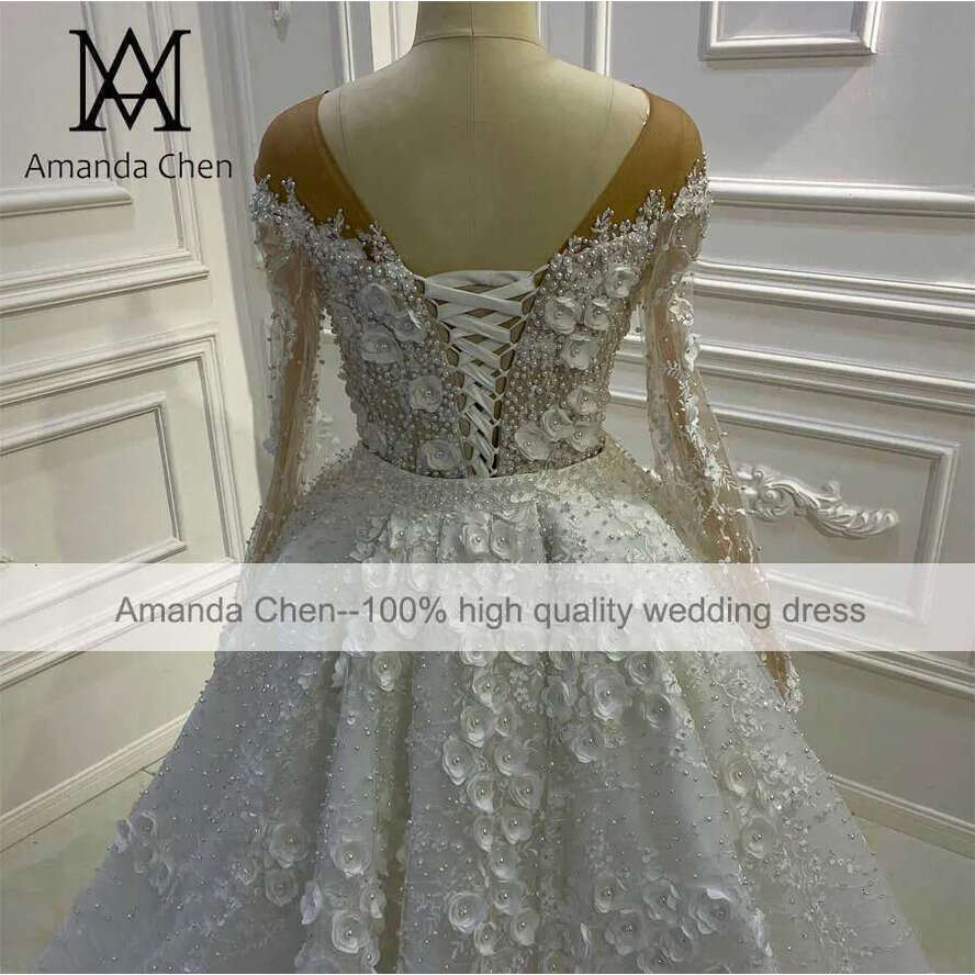 Long Novias Sleeve Lace Applique Pearls D Wers Detachable Skirt Wedding Dress