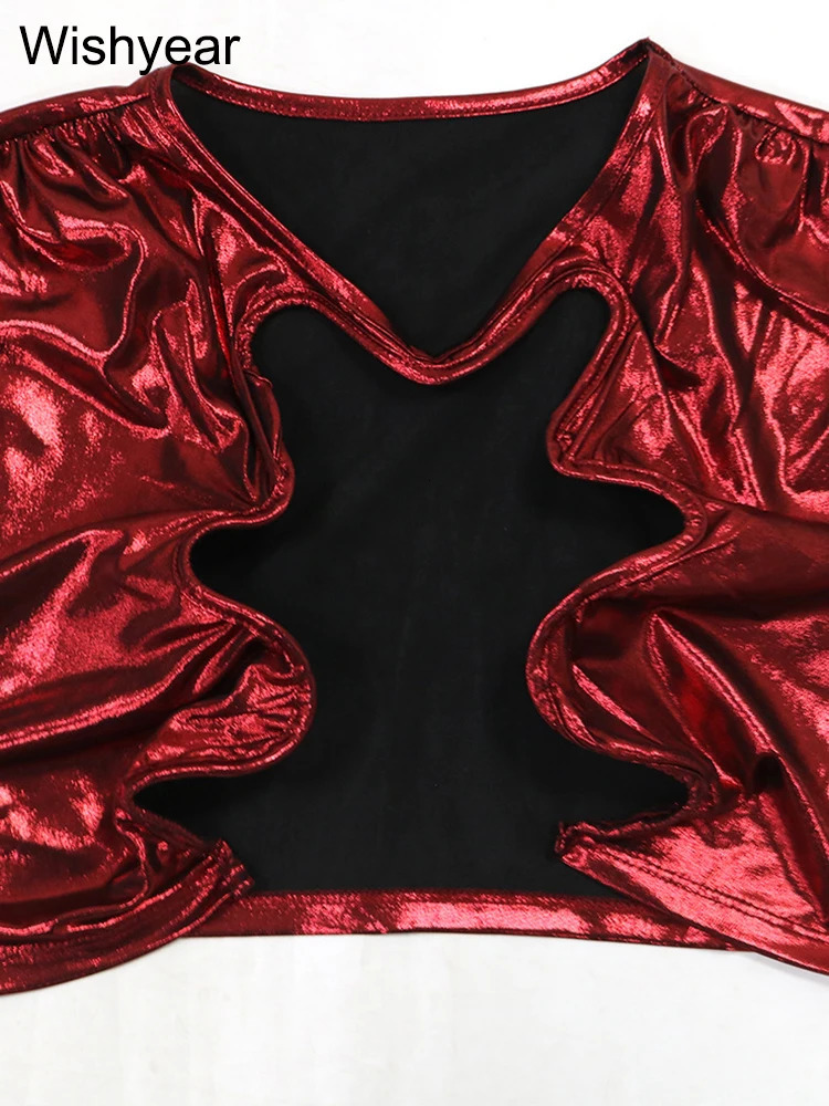 Sexy Ruched Crop Top and Pencil Skirt Set Women Night Club Hollow Out 2 Pieces Elegant Birthday Evening Prom Party Outfits 250106