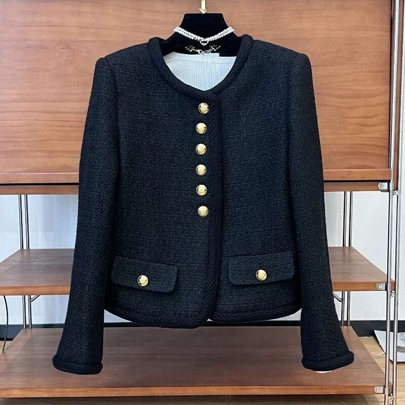 Small Fragrant Little Black Jacket For Women, Tweed Three-Dimensional, High Quality, Short Coat, Outwear