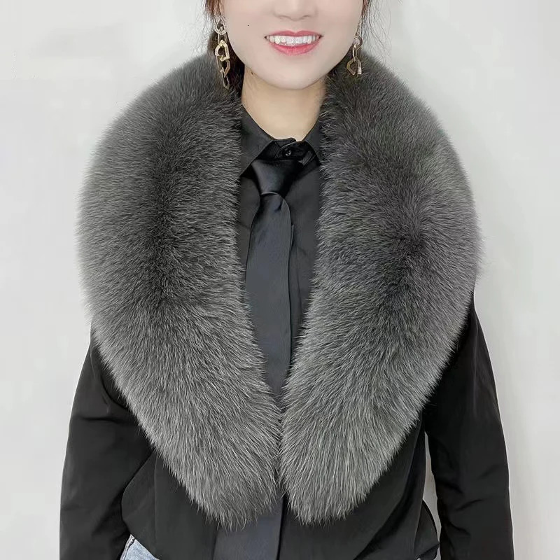 Real Fox Fur Collar Natural Fur Collar Scarves Women Good Quality Fur Hooded Fur Decor Large Size Neck Warmer Fur Scarf Shawls 250106