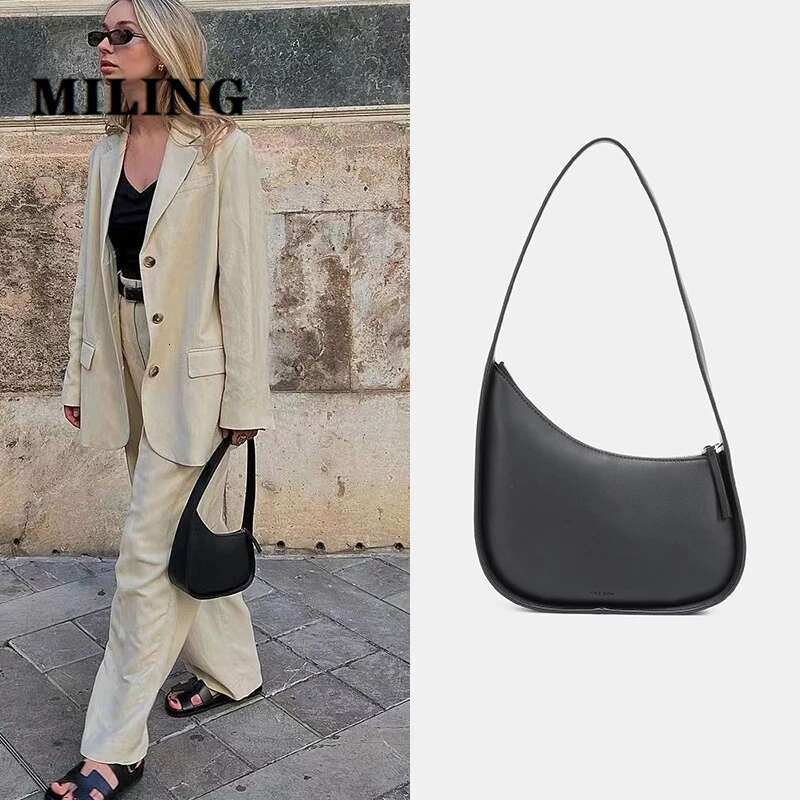 Calfskin Leather Shoulder Women's Fashion Underarm Handbag 2025 New Half Moon Bag Lady Design Purses