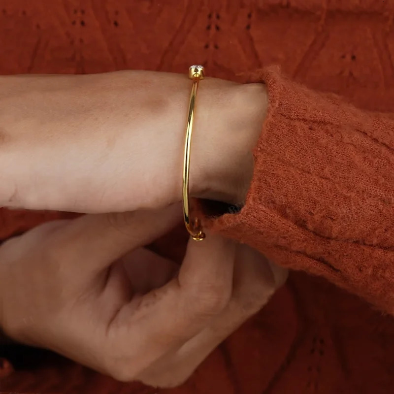 Lnngy Original and Pure 925 Sterling Silver Cuff Bangle Bezel 5mm Bracelet For Women Simple Hand Chain Jewelry 250107