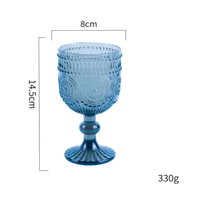 Factory Wholesale 240ml Embossed Colored Glass Wine glasses European Juice Glasses Wine Goblets Wedding Decoration Cups