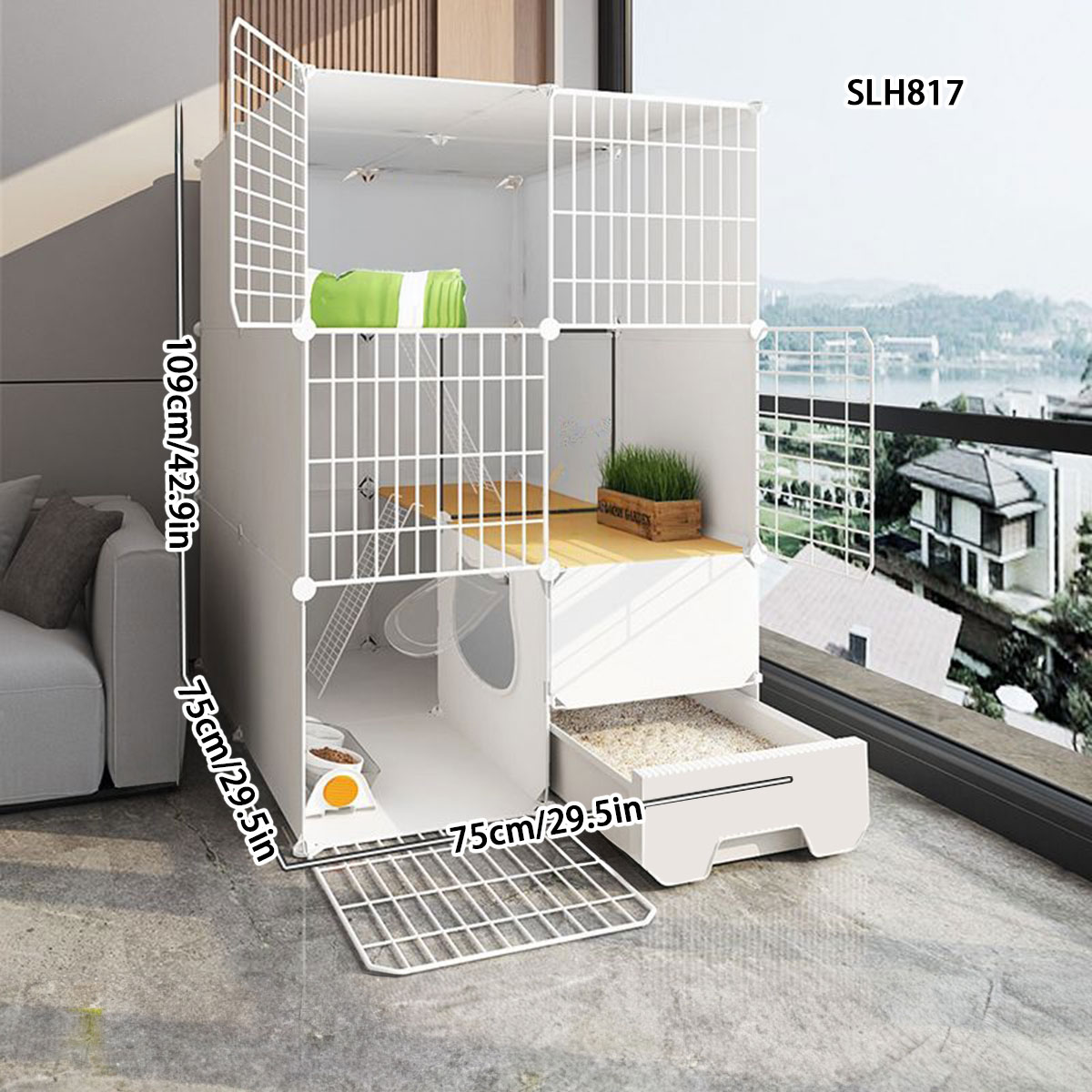 Cat Shelter Home Combo Unit - Extra Roomy Indoor Villa with Combined Litter Pan