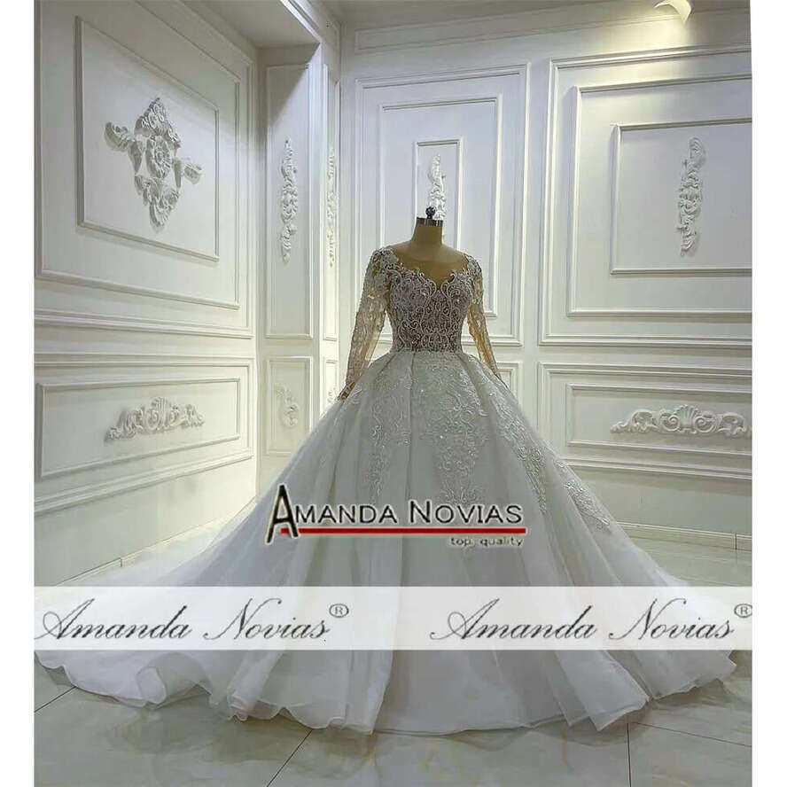 Amanda Novias Design Long Sleeve Nude Top Body Wedding Dress