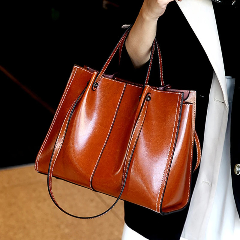 Toptrends Cowhide Genuine Leather Large Tote Shoulder Bags For Women 2025 Trend er Shopper Office Ladies Handbags 241231