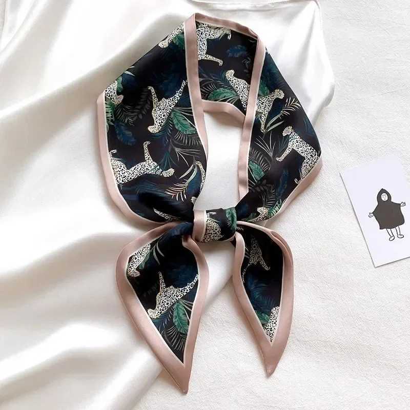 Silk long scarf womens leopard flamingo print luxury hair clip narrow scarf small collar summer headband womens ribbon W250107