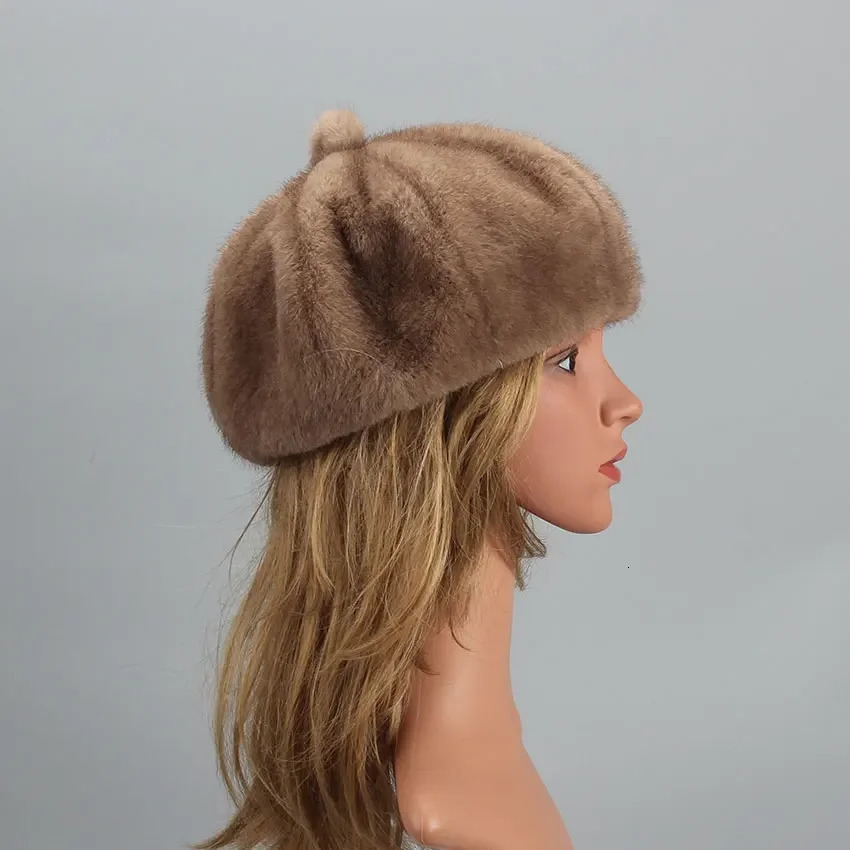 Faux Mink Fur Berets Elegant Womens Winter Caps Fashion Fur Hats Knitted Warm False Mink Fur Beanies Hat Adjustable 250106