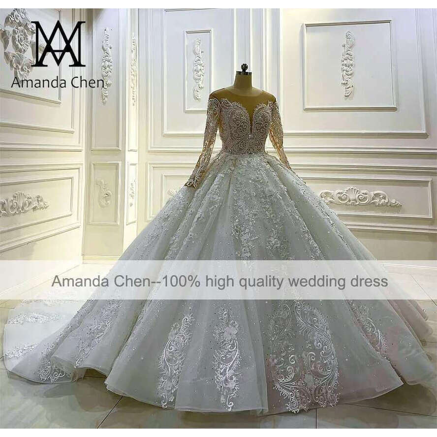 Long Sleeve Ball Gown Sheer Wedding Dress