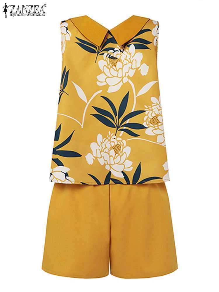 ZANZEA Women Summer 2pcs Short Sets Casual Loose Printed Tank and Shorts Fashion Sweety Tracksuit Holiday 2024 Matching SuitsXJ250106
