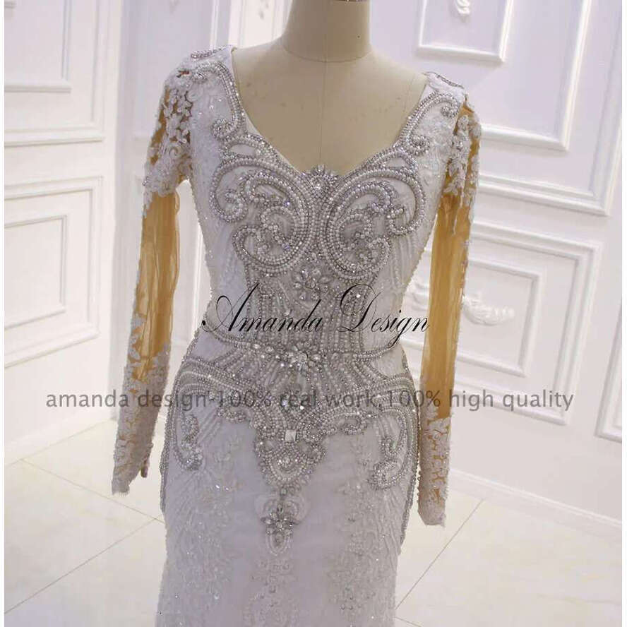 Amanda Design Robe De Mariage Sirene Long Sleeve Rhie Detachable Skirt Wedding Dress
