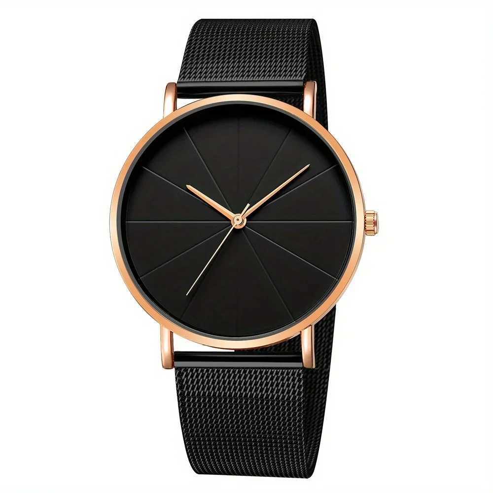 Casual Round Pointer Quartz Watch Large Geo Dial Analog Mesh Strap Wristwatch For Women MenX250107