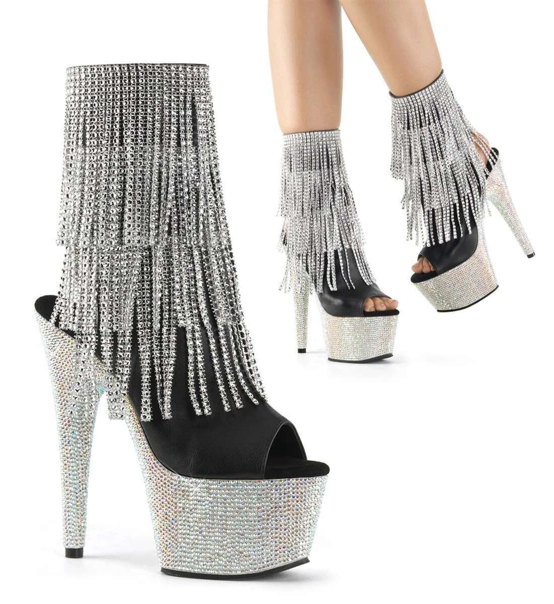 Brand Electroplated Tassels Pumps 17Cm Thin High Heels Ankle Boots Pole Dance Nightclub Model Catwalk Platform Women's Shoes