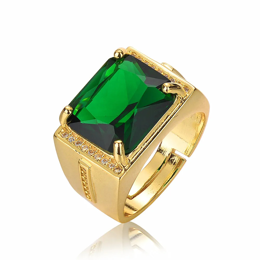 Vintage Green Crystal Grandmother Emerald Diamond Ring Mens 18k Gold Luggage Jewelry Bijoux Fashion Accessories Gift 250106