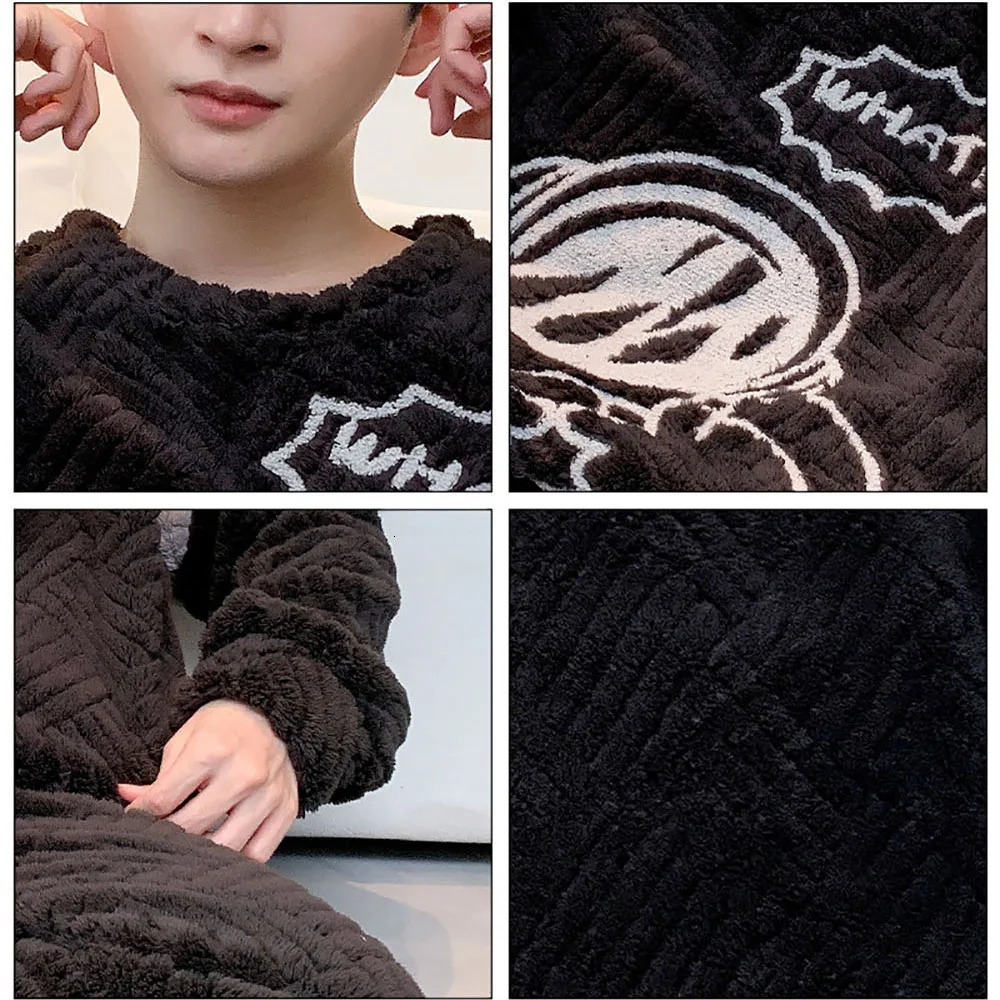 5XL Big Size Mens Winter Pajamas Set Thicken Flannel Warm Cartoon Bear Plush Sleepwear Comfortable O Neck Pajama for Sleeping 250103