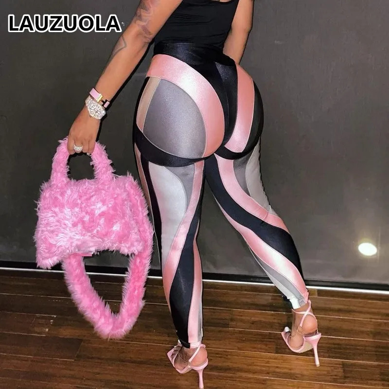 Sexy Colorful Striped Stretch Leggings Summer Fash High Waist Body-Shaping Tracksuit Skinny Pants Trousers 250106