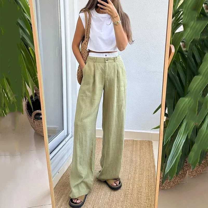 Wefads Women Two Piece Set Summer Casual Simple Solid Round Neck Sveless Tank Loose With Pocket Pants Sets High StreetwearXJ250106