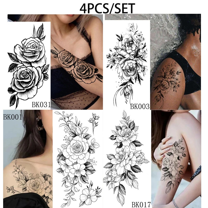 Temporary Rose Flower Skin Tattoo Stickers Removable Blossom Flase Tattoos for Apart arm and shoulder Neck Back 241230