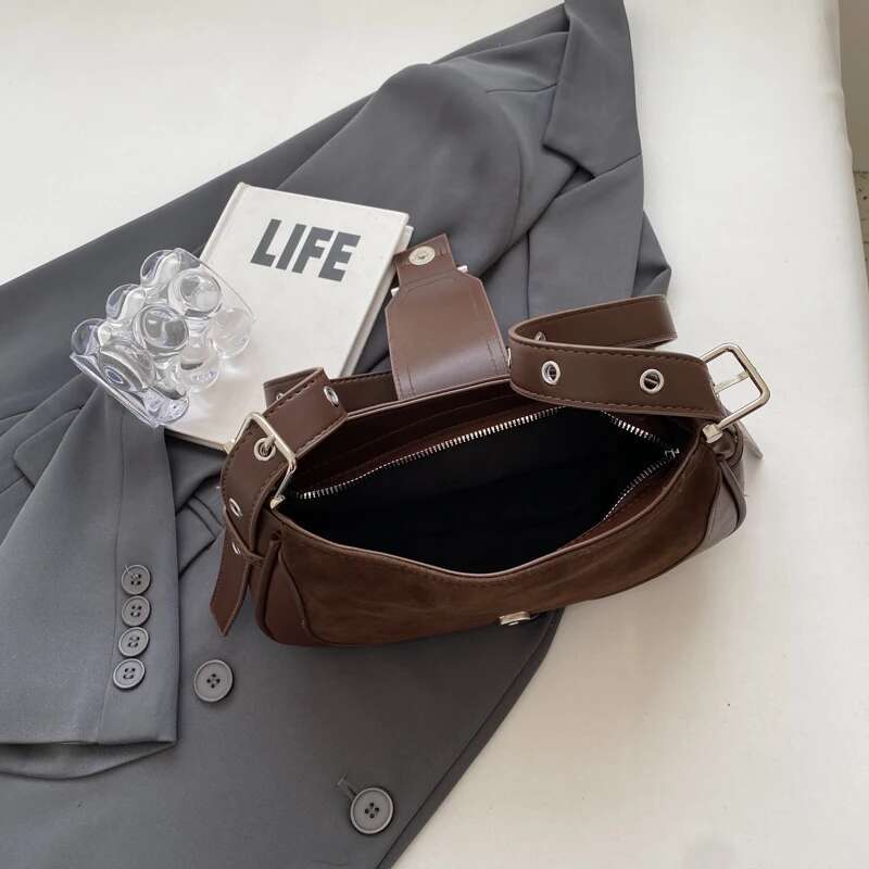 Ddmymoon Belt Buckle Leather Crossbody Bags for Women 2023 Winter Underarm Handbags and Purses Latest Fashion Shoulder Bag