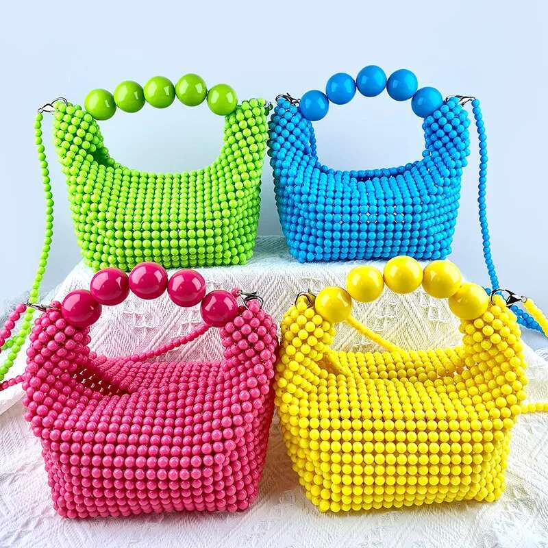 New Fashion Handwoven Everyday Versatile Handheld Chain Strap Diagonal Stranded Bead Handmade Bag
