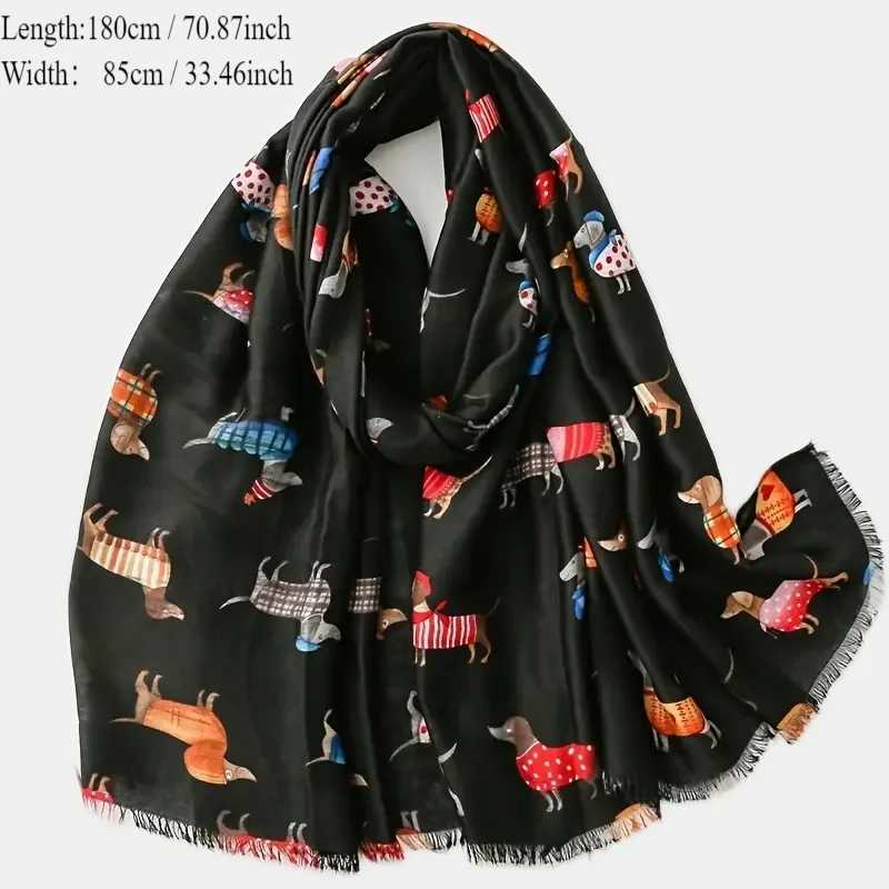 Cute animal sausage pattern adhesive scarf cute breathable edge shawl casual travel close fitting jacket long shawl 180 * 85cm W250107