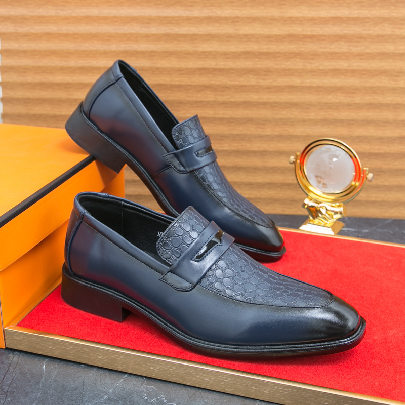 Men Dress Shoes Leather Shoes Pointed Toe New Styles Formal Wedding Shoes Triple Black Brown Blue Free shipping