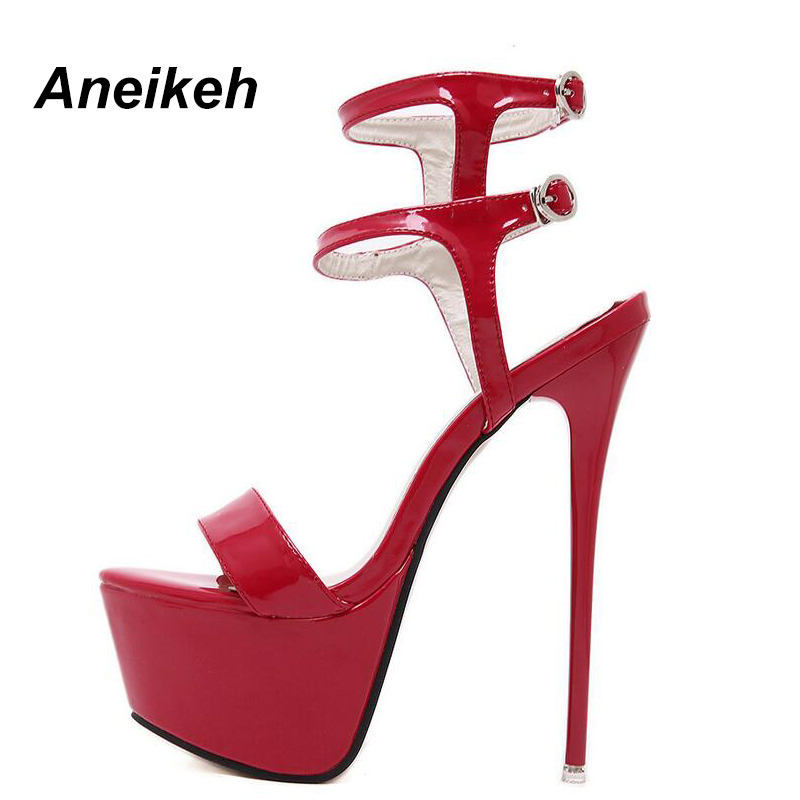 Aneikeh New 2024 Summer Fashion Sandals Sexy Open Toe 16Cm High Heels Party Dress Wedding Nightclub Women Shoes Black Red White