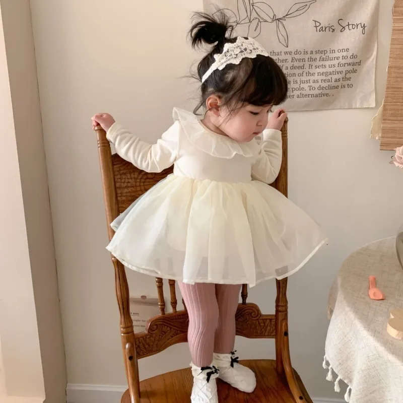 born Baby Girl Tulle Romper TUTU Dress Infant Toddler Lace White Puff Vestido Birthday Marry Spring Summer Baby Clothes 0-2Y 250107