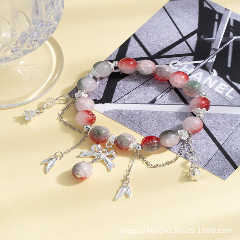 Small fresh color gradient bracelet glass bow bracelet niche design scenic spot live explosions stall jewelry wholesale Handstring