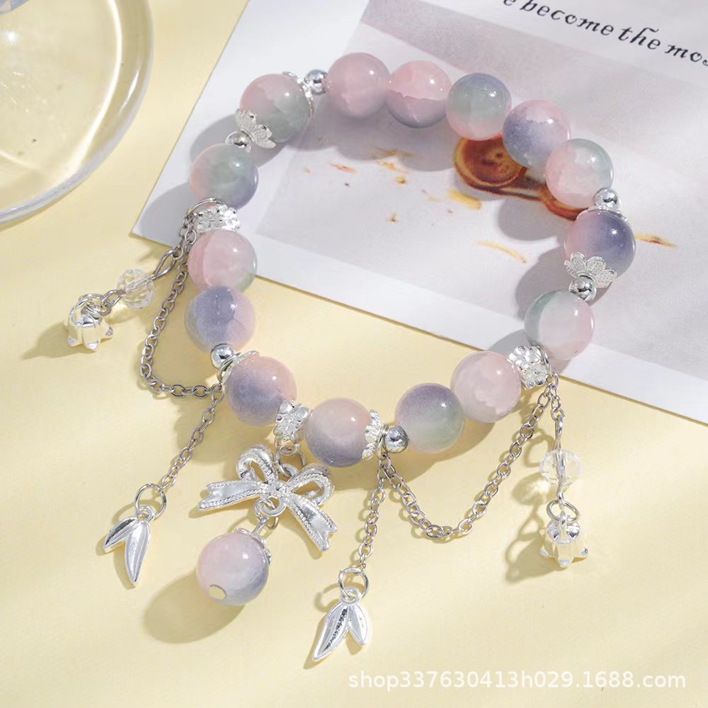 Small fresh color gradient bracelet glass bow bracelet niche design scenic spot live explosions stall jewelry wholesale Handstring