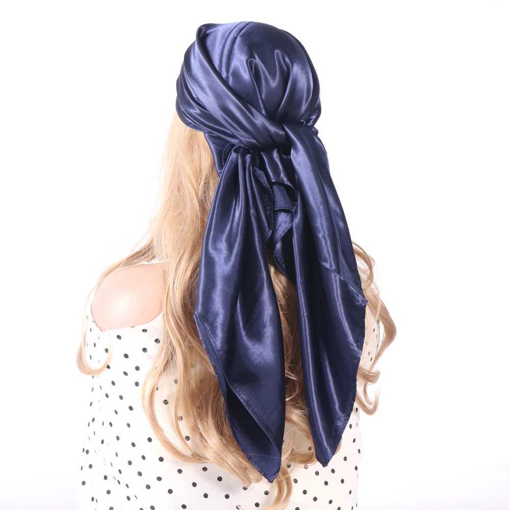 Solid color silk scarf womens satin hair/headband scarf black and white military green brown khaki square 90 * 90cm Foulard womens headscarf W250107