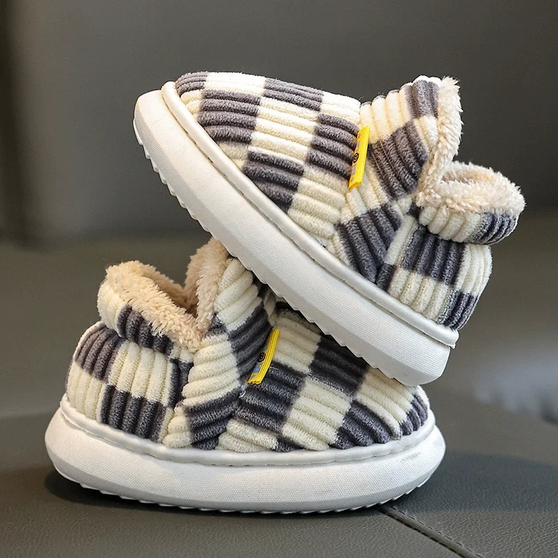 Winter Kids Baby Boys Girls Winter Slippers Checkered Non-Slip Home Indoors Shoes Fashion Warm Children Bedroom Shoes Slippers 250106