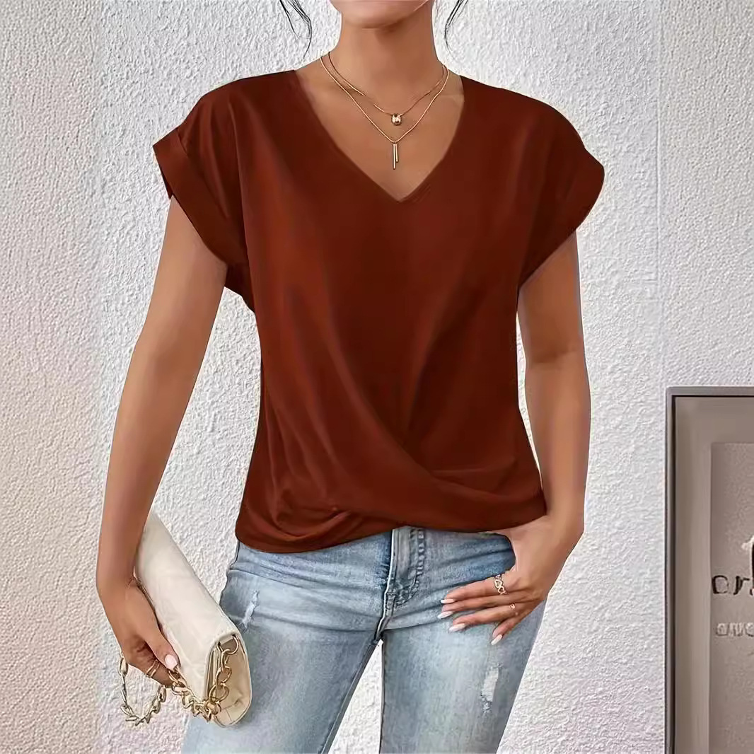 designer clothes women shirt 2024 top solid color vneck tshirt elegant short sleeve top spring/summer women's wear tank top t shirt