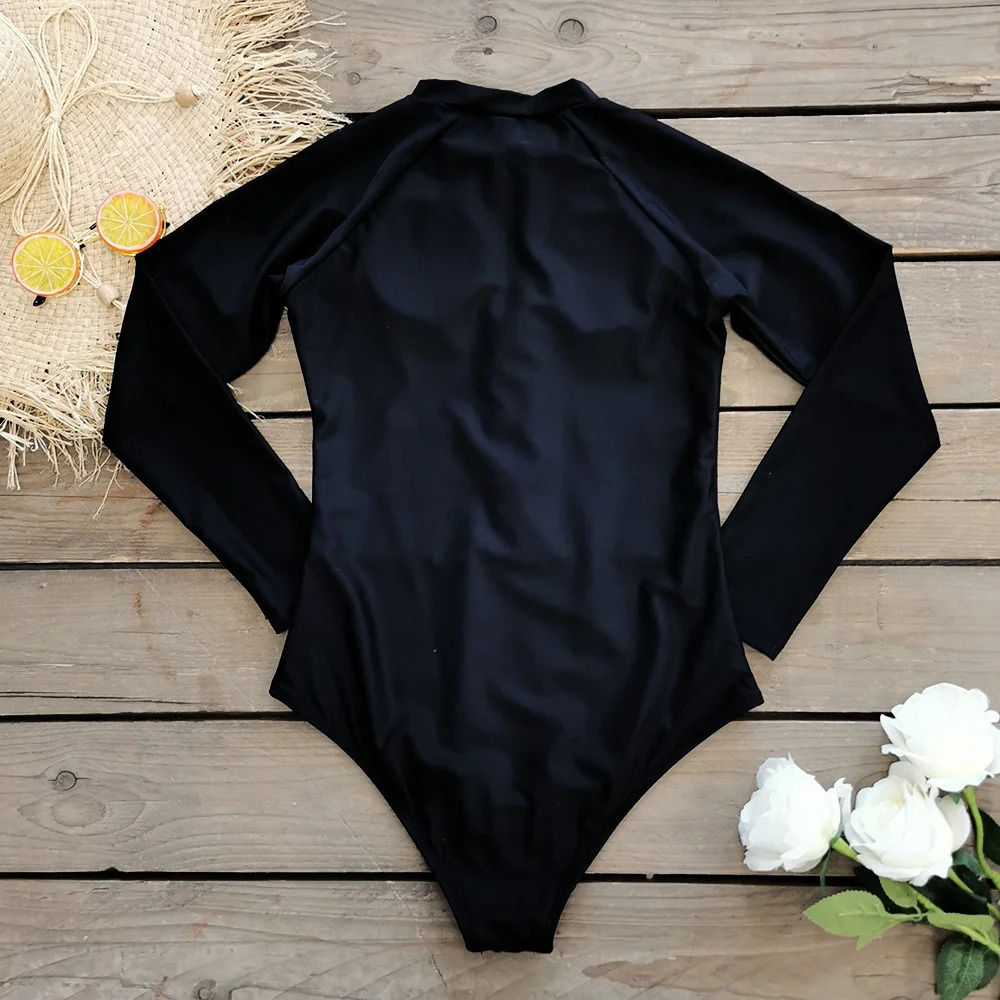 Surfing Sport Swimsuit Long Sleeves Women One Piece Swimwear Solid Monokini Bathing Suit Tropical Bodysuit Female 250103