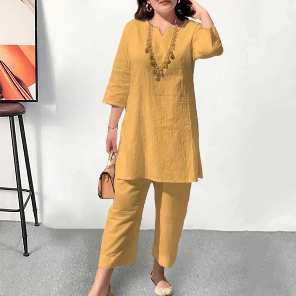 1 Set Tracksuit Set Home Women Summer Blouse Trousers Loose Lady Summer Suit Casual Tee Shirt Long Pants Women ClothingXJ250106