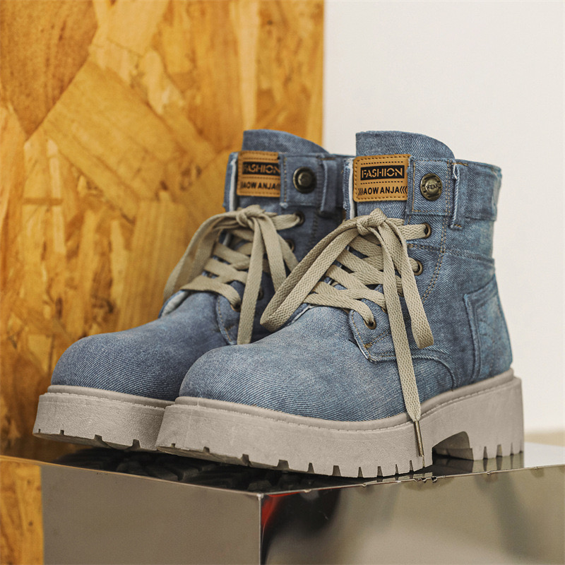 Spring 2024 And Autumn New Vintage New Fashion Color Matching Denim Knee-high Knight Boots d05a