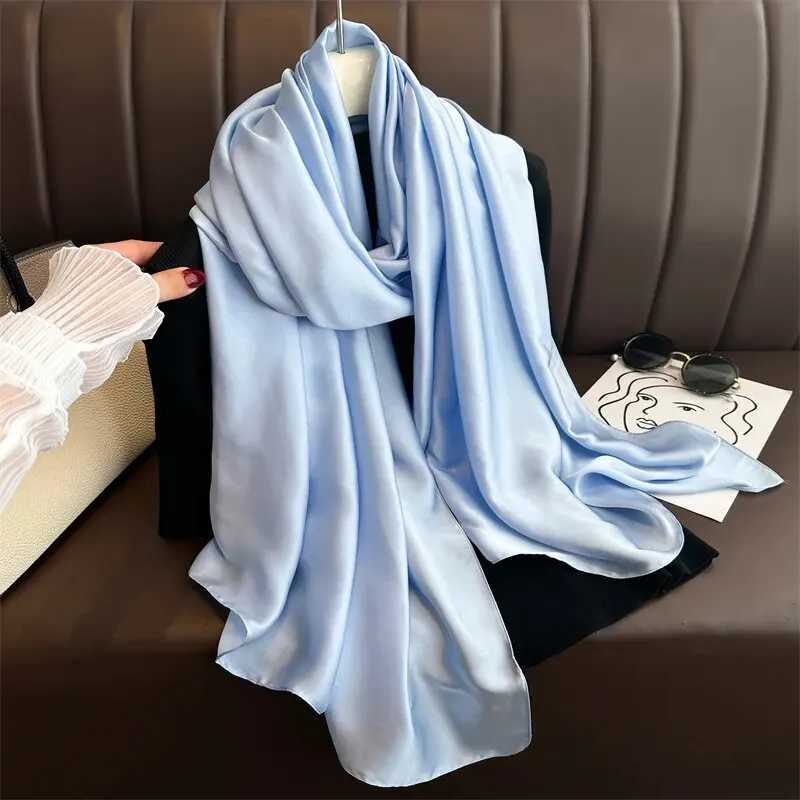 2024 Luxury Brand Spring Large Length Pashmina Womens Scarf Solid Silk Shawl Bag Womens Beach Fashion Womens Bandana Cover Echape W250107