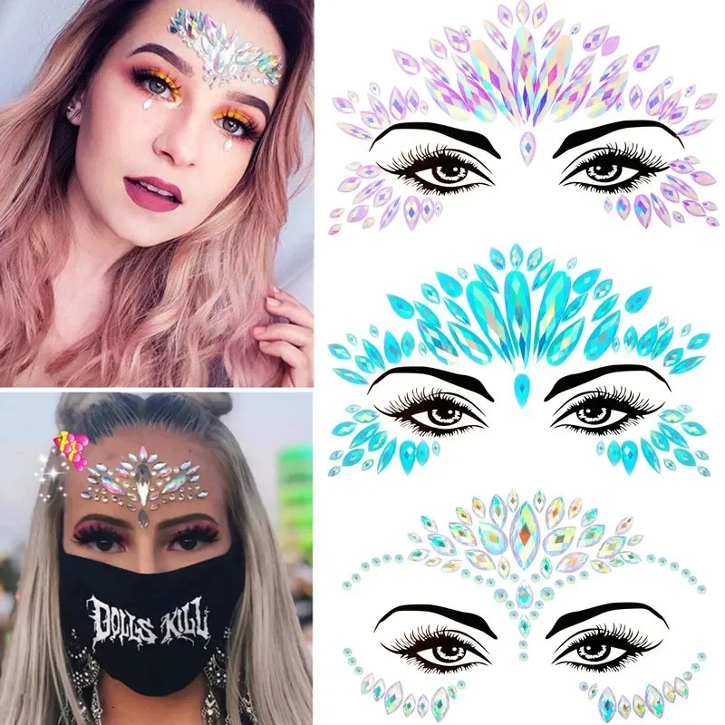 3D Sexy Face Tattoo Stickers Temporary Tattoos Glitter s Masquerade for Women Party Jewels 241230